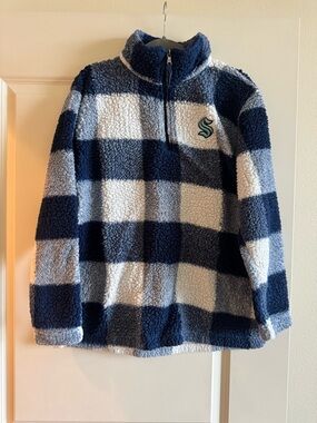 Seattle Kraken Plush Half-Zip Sherpa Pullover - Navy & White